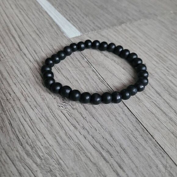 Black round‎ beaded bracelet stretchy elastic - Picture 4 of 5